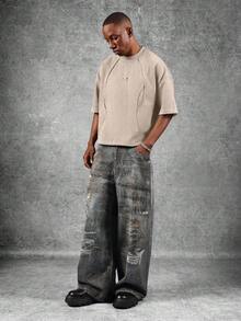 SUMWON Crop Passform Wildleder T-Shirt strukturierte Raglan Kurzarm Lässig Loose Fit Rundhals-Ausschnitt einzigartige Nahtlinie Street-Style Alltags-Outfit Moderne Mode Schlicht - Beige - Übersicht 5