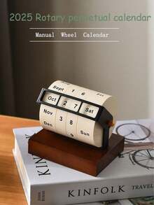 旋转万年历 2025 /2026 大型旋转台历桌面装饰台历考试励志万年历倒计时，日历，生日，返校，学校用品，Isimple 家居装饰，可重复使用的木制旋转日历，适用于家庭客厅教室办公室桌面 - A - 查看 2