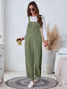 SHEIN LUNE Women's Casual Daily Pocket Loose Jumpsuit, Retro, Countryside - Army Green - View 5