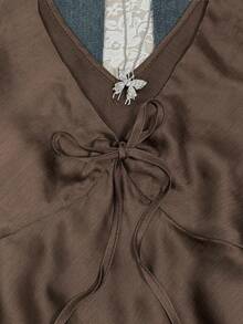 INAWLY Women's Casual Solid Color Lace-Up Camisole, Summer - Brown - View 3