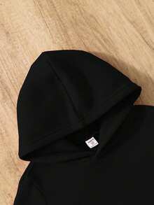 年轻女孩花卉印花连帽套头衫，日常休闲 - 黑色 - 查看 5