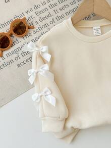 Babygirl Cute Versatile Apricot Bow Long Sleeve Sweatshirt, Autumn/Winter Fall - Apricot - View 3