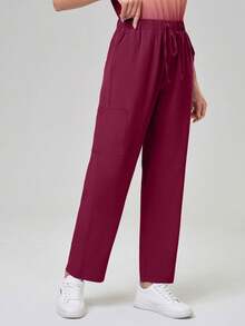 TaskEZ Scrub Uniform Set With Gradient Short Sleeve Top And Solid Color Pants - Burgundy - View 11