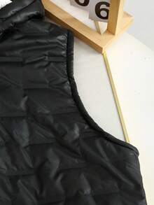 青少年男童加厚无袖棉质超声波压花背心，冬季 - 黑與白 - 查看 3