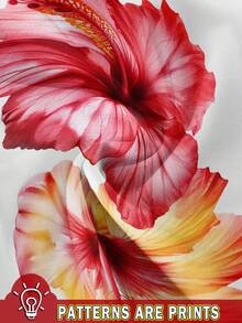 SHEIN EZwear 女款加大码芙蓉花图案圆领短袖宽松T恤，夏季休闲