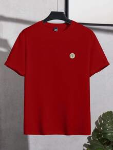 Manfinity Homme Camiseta de manga corta de cuello redondo casual y versátil para hombres - Rojo - Ver 3