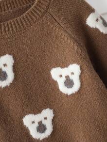 Souflis Souflis Baby Boys Teddy Bear Jacquard Knit Sweater Set, Soft & Thick Fabric, Suitable For Casual Wear, Autumn/Winter Fall - Khaki - View 4