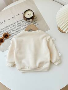 Babygirl Cute Versatile Apricot Bow Long Sleeve Sweatshirt, Autumn/Winter Fall - Apricot - View 2