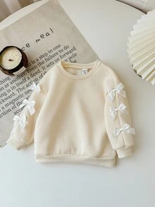 Babygirl Cute Versatile Apricot Bow Long Sleeve Sweatshirt, Autumn/Winter Fall - Apricot - View 5