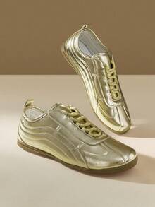 CUCCOO EASI 女式黑色复古休闲运动鞋 - 金色 - 查看 6