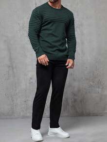 Manfinity Homme Plus Size Men's Solid Color Crew Neck Casual Long Sleeve Pullover Sweater, For Fall Winter