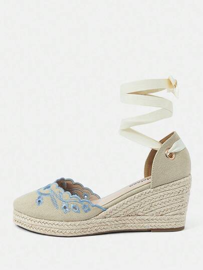 Styleloop 时尚百搭刺绣坡跟鞋，适合万圣节、圣诞节、派对、音乐节、秋季