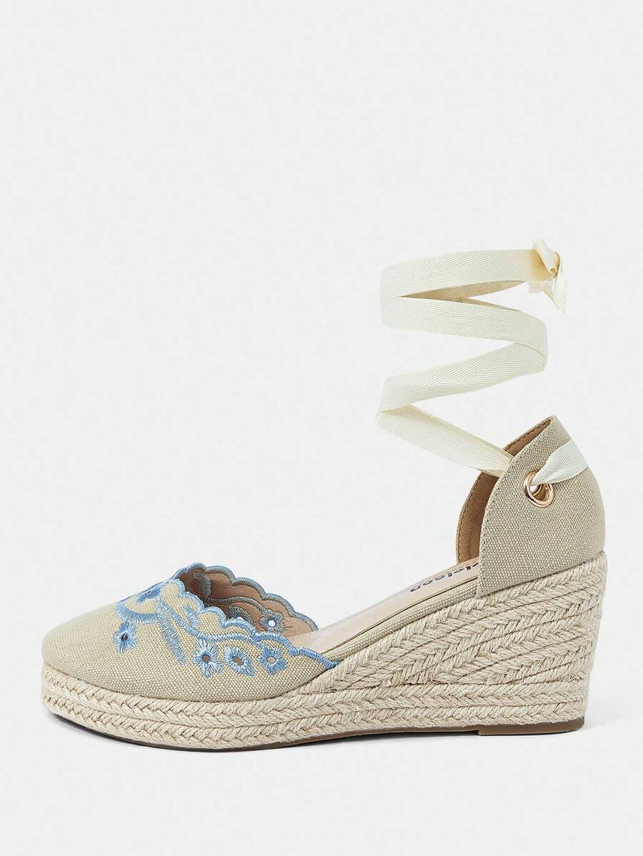 Styleloop 时尚百搭刺绣坡跟鞋，适合万圣节、圣诞节、派对、音乐节、秋季