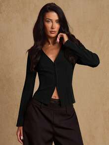 Glamine Elegancka, minimalistyczna, wojskowa, zielona koszula z kołnierzykiem, rozpinana z przodu na guziki, marynarka z długim rękawem dla kobiet, wiosenno-jesienna marynarka dla kobiet, czarna marynarka damska, czarny garnitur, czarna marynarka damska, czarna marynarka damska