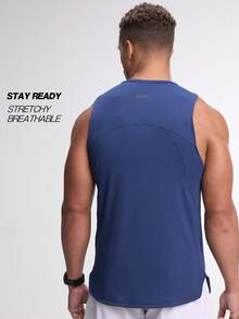 Camiseta de tirantes casual de unicolor para hombres, versátil para el verano - Azul - Ver 2
