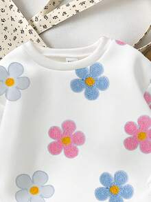 SHEIN 女童休闲时尚可爱甜美碎花圆领套头卫衣，秋冬季碎花卫衣，碎花上衣，套头秋季外套，返校季服装 - 彩色 - 查看 4