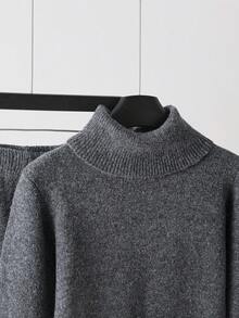 SHEIN Unity 女式简约甜美灰色宽松长袖针织套头衫，秋冬 - 灰色 - 查看 5