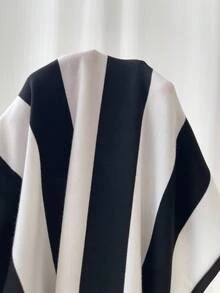 Comfortcana Women's Striped Round Neck Drop Shoulder Long Sleeve Casual Waist Fitted T-Shirt - Black - View 7