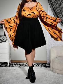 SHEIN CURVE+ Váy tay loe in hình dơi cỡ lớn dành cho nữ, Đầm Halloween/Mùa thu/Mùa đông - Nhiều màu - Xem 6