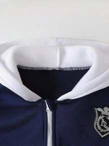 女童连帽棒球夹克和休闲运动裤套装 - 藏蓝色 - 查看 8
