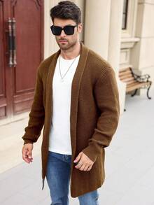 Manfinity Homme Men's Casual Solid Color Long Sleeve Cardigan, Versatile For Autumn/Winter - Bronze - View 3