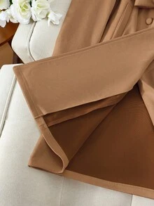 Franclia Women's Solid Color Faux Suede Double-Breasted Side Pocket Regular Jacket - Camel - View 7