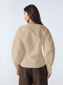 LYSMO T-shirt élégant de couleur unie avec ceinture à la taille, convient pour le trajet domicile-travail