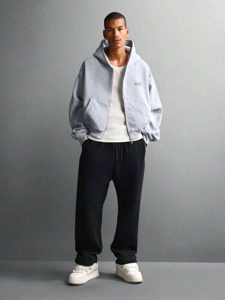 SUMWON Oversized Zip Up Hoodie With Front Pockets Plain - Grey - View 5