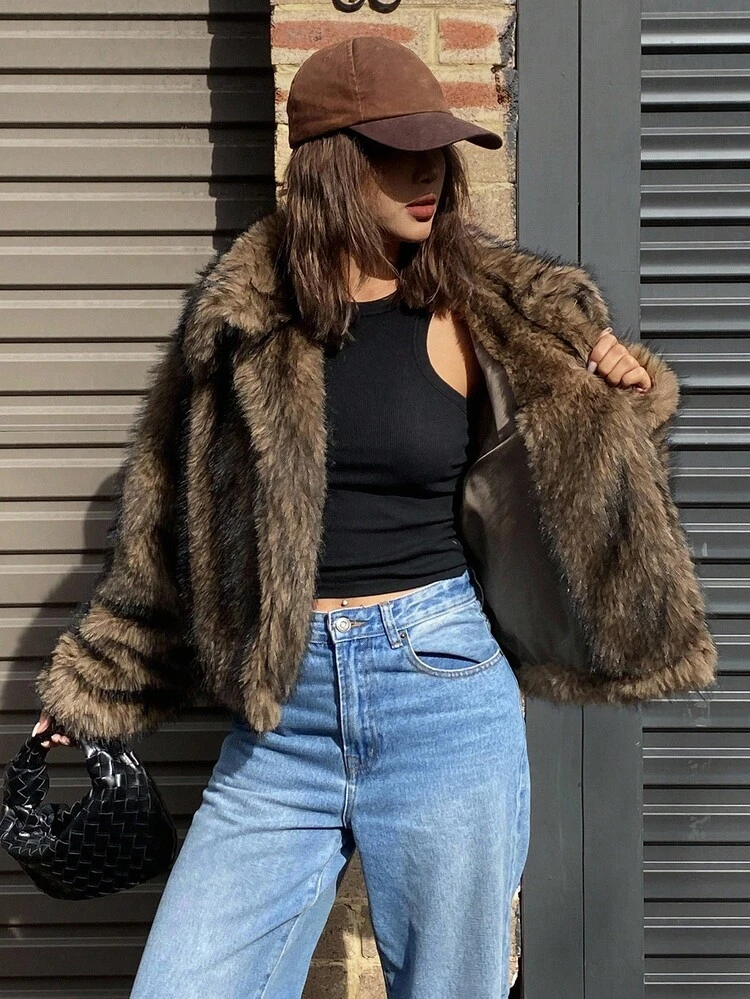 Women's Retro Fluffy Coat, Fashionable For Autumn/Winter Jacket Faux Fur Coat