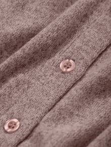 DAZY 女士休闲纯色圆领长袖宽松开襟T恤，秋季服装 - 粉色 - 查看 6