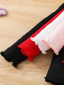 SHEIN LMoss Kids LMoss Young Girl 4pcs/Set Mock Neck Lettuce Trim Knit Fabric Tee, Versatile, Great For Casual Daily Wear & School Daily In Autumn & Winter Fall - Red - View 4