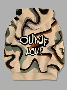 Maweii Sudadera holgada de punto con capucha y estampado digital para mujer de talla grande, estilo de moda casual y elegante - Multicolor - Ver 2