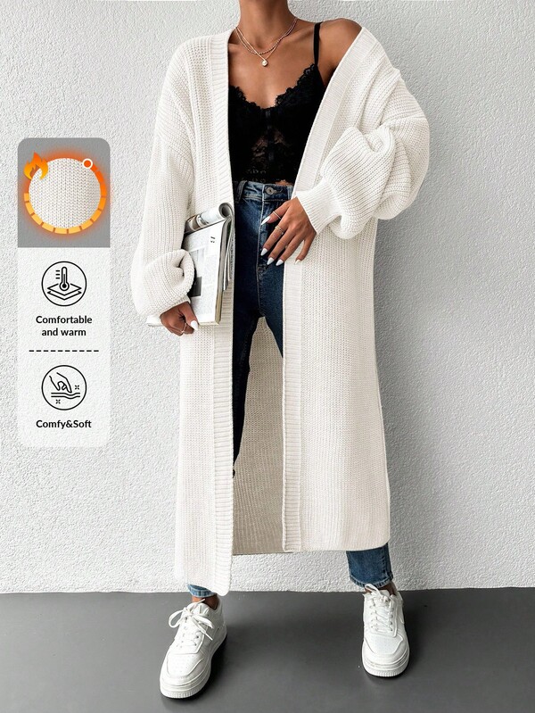 EURMUSE Ladies' Solid Color Drop-shoulder Cardigan Sweater