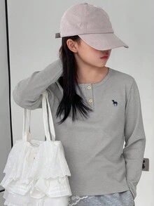 DAZY Tween Girls Daily Casual T-Shirt, Autumn - Grey - View 3