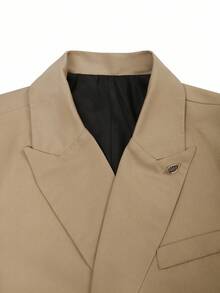 Manfinity Mode Men's Solid Color Lapel Neck Long Sleeve Double Breasted Blazer And Pants Casual Suit Set, Old Money - Khaki - View 6