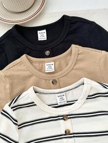 LMoss Kids LMoss   3pcs Baby Boy Knitted Solid Striped Crew Neck Top Set,Herbst Outfit,Long Sleeve Shirts,Long Sleeve Tops,T-Shirt Fall Winter