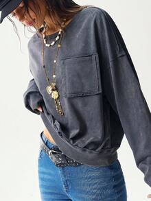 Bohemela Sweat-shirt-shirt décontracté à col rond en tricot ample, couleur unie, manches longues, lavé, pour femmes, style bohème automnal, festival de musique, Halloween