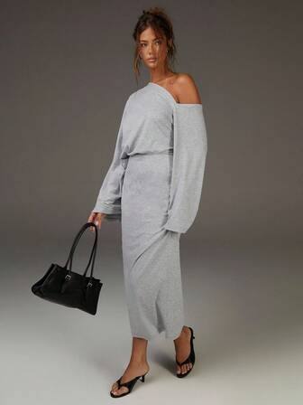 Athîral Fall Dresses For Women,Chic And Going Out Dress,Off The Shoulder,Gray Dress