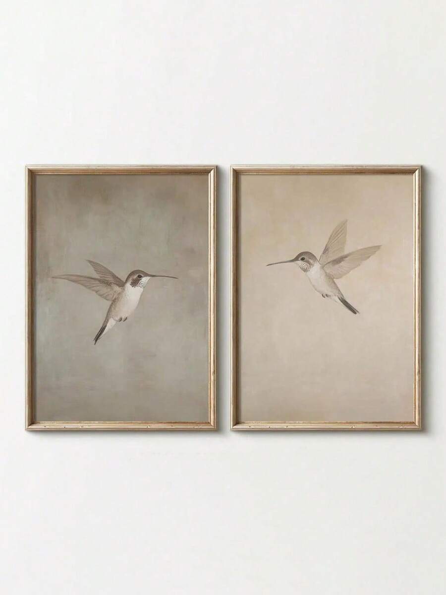 SHEIN Set Of 2 Unframed Vintage Hummingbird Wall Art Canvas Poster Print Minimalist Retro Bird Farmhouse Decor Rustic Painting For Apartment,Living Room,Bedroom,Modern Home Decoration