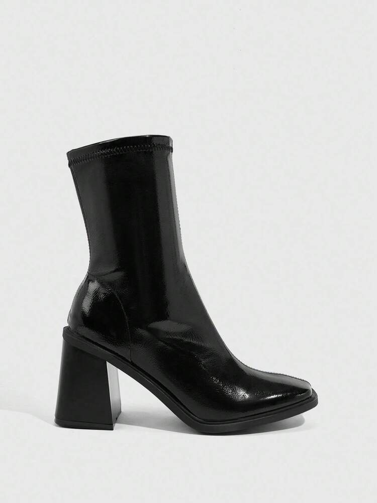 CUCCOO SZL Botas de tobillo con tacón grueso y punta cuadrada, cómodas y de moda en color negro para mujer