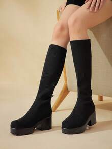 CUCCOO BASICS Botas altas negras gruesas y versátiles de CUCCOO con tacones altosccoo - Negro - Ver 2