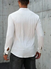 Manfinity Homme Camisa casual y versátil de unicolor y textura para hombre, otoño - Blanco - Ver 2