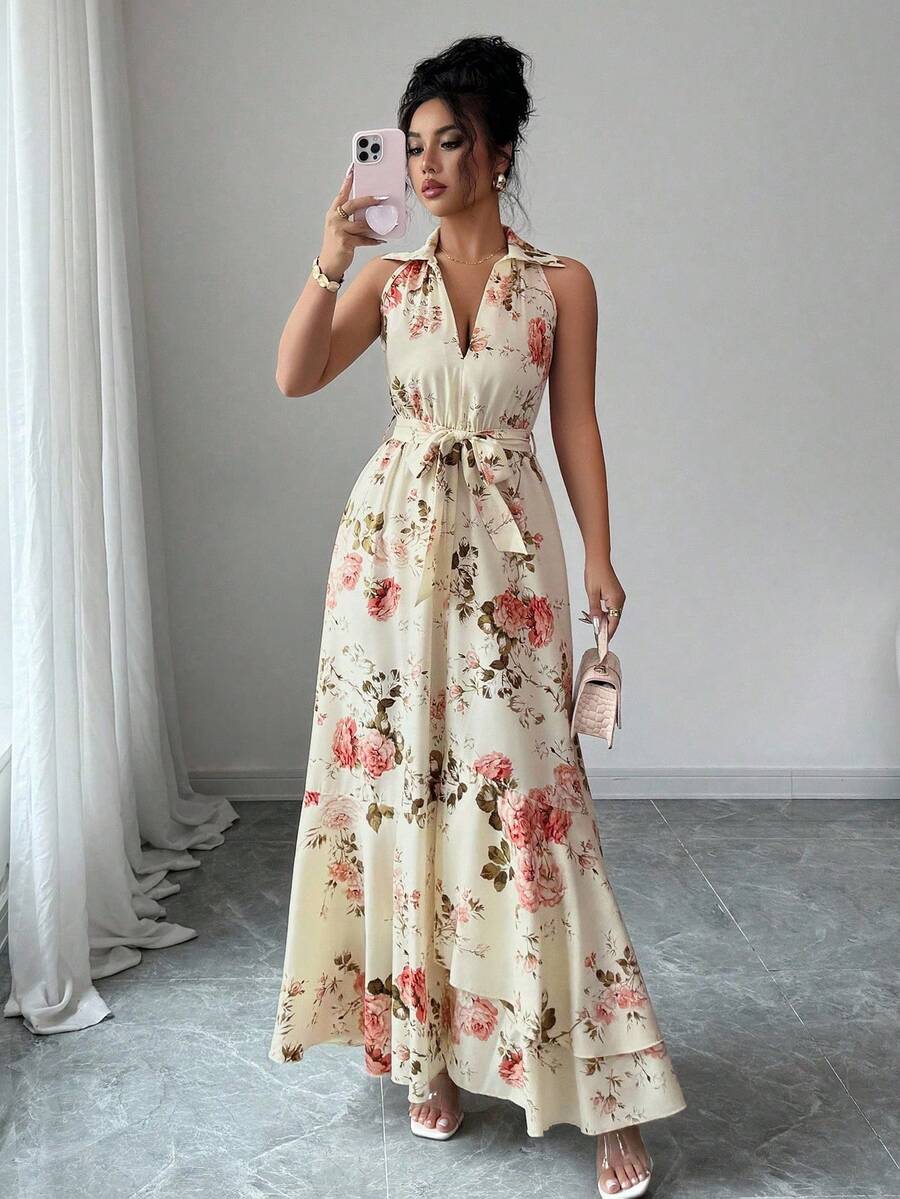 Elenzga Váy nữ in kỹ thuật số thanh lịch lãng mạn không tay - Nhiều màu - Xem 1