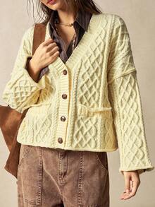 Bohemela Autumn/Winter Boho Cream Yellow Casual Cardigan For Women - Yellow - View 6