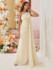 Aureia Chiffon Bridesmaid Dress With Asymmetric Shoulder And Draped Detailing (Adult)