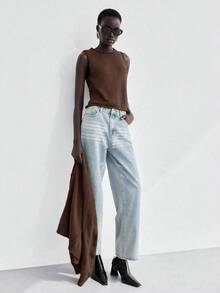 Lumivelle 2 件针织长袖开衫和无袖针织背心套装，百搭 - 棕色 - 查看 7