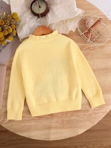 SHEIN 女童新款花卉時尚毛衣，適合外出、聚會、返校穿著 - 黃色 - 查看 2