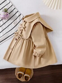 SHEIN 女童英伦风翻领夹克，时尚儿童休闲风衣外套，长袖，秋季