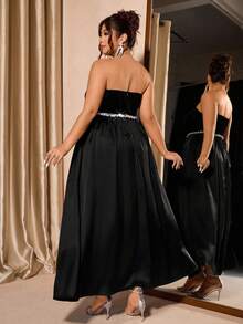 Cravure Váy Maxi dự tiệc màu đen không dây bằng vải nhung satin cỡ lớn dành cho nữ, váy dạ hội trang trọng - màu đen - Xem 2