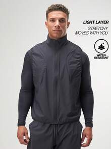 男士黑色前拉链休闲百搭背心 - 黑色 - 查看 3